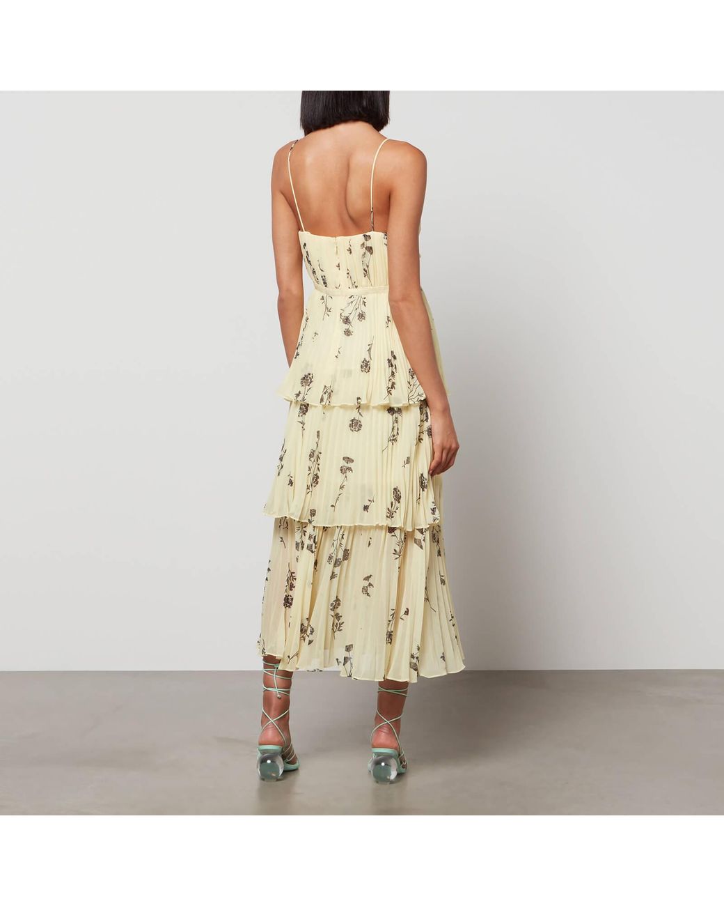 Self-Portrait Yellow Floral Silhouette Tiered Midi Dress | Lyst