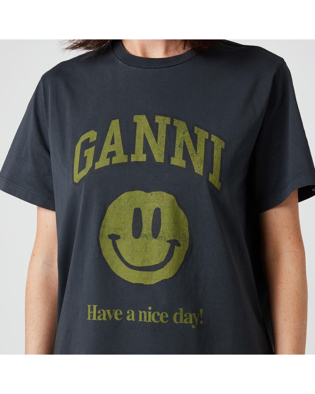Ganni Smiley Face T-shirt in Black | Lyst