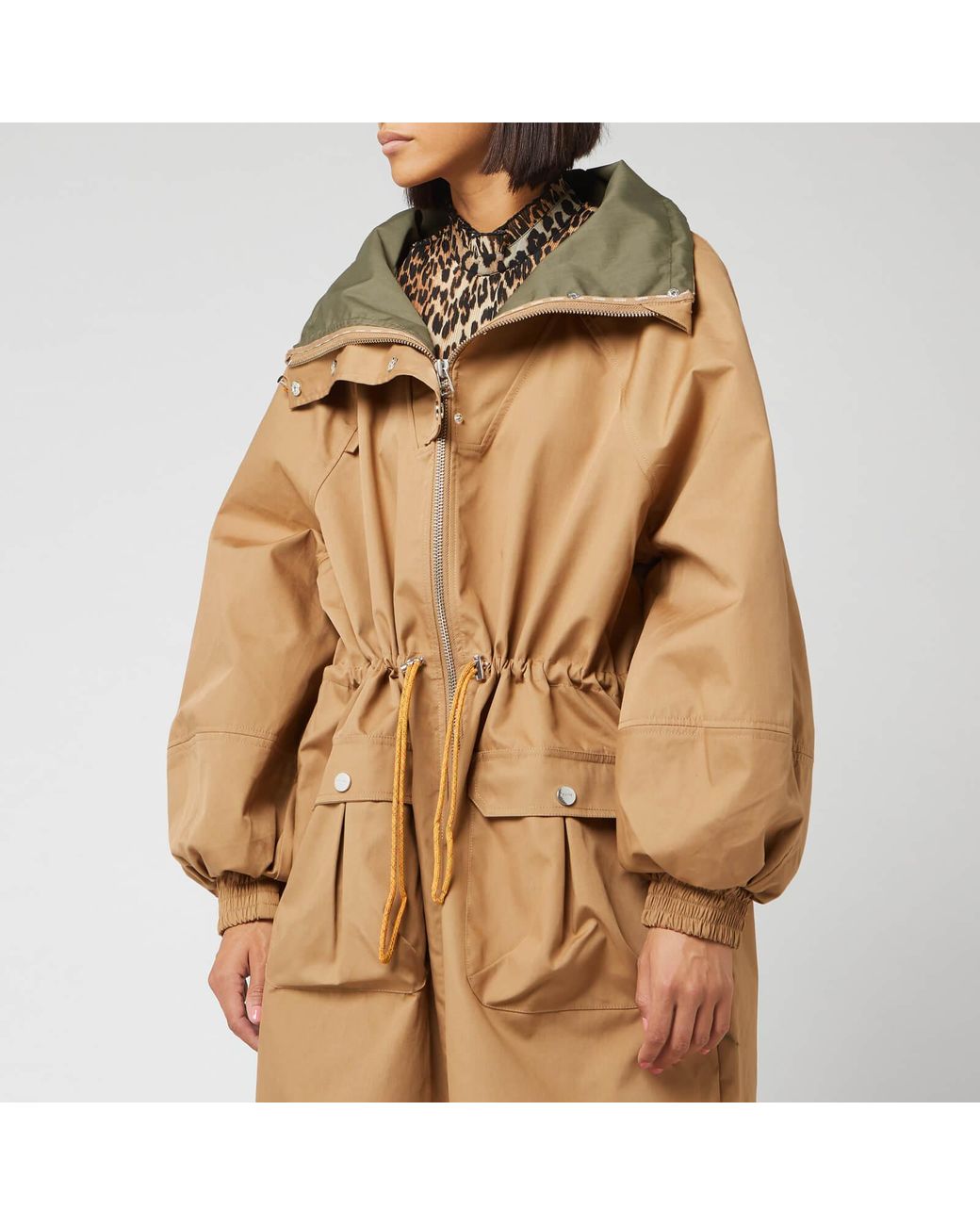 Ganni Double Cotton Coat in Natural | Lyst Canada