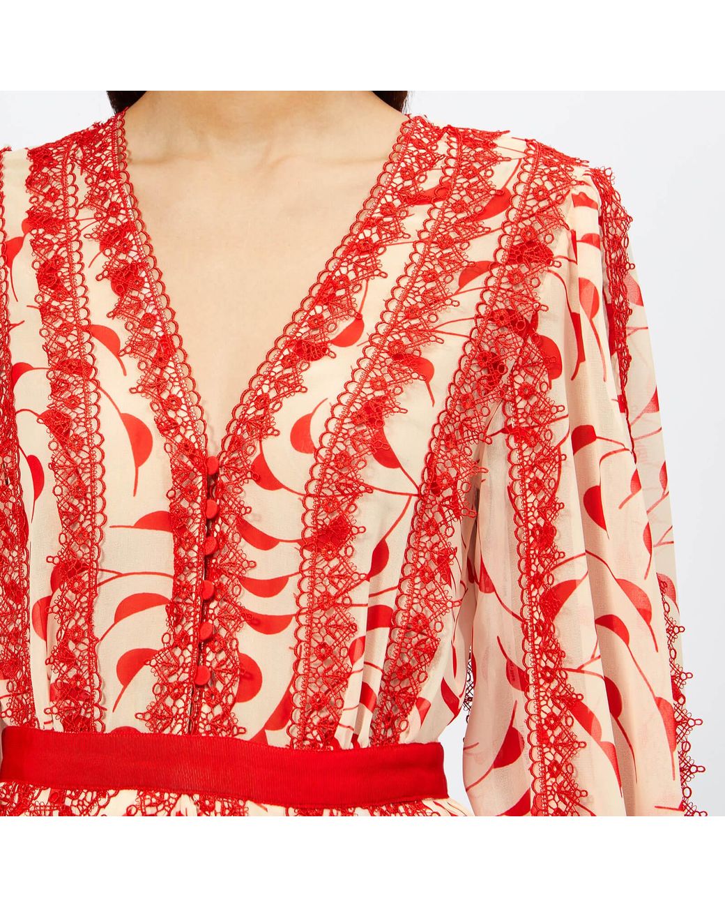 Red Chiffon Midi Dress – self-portrait-US