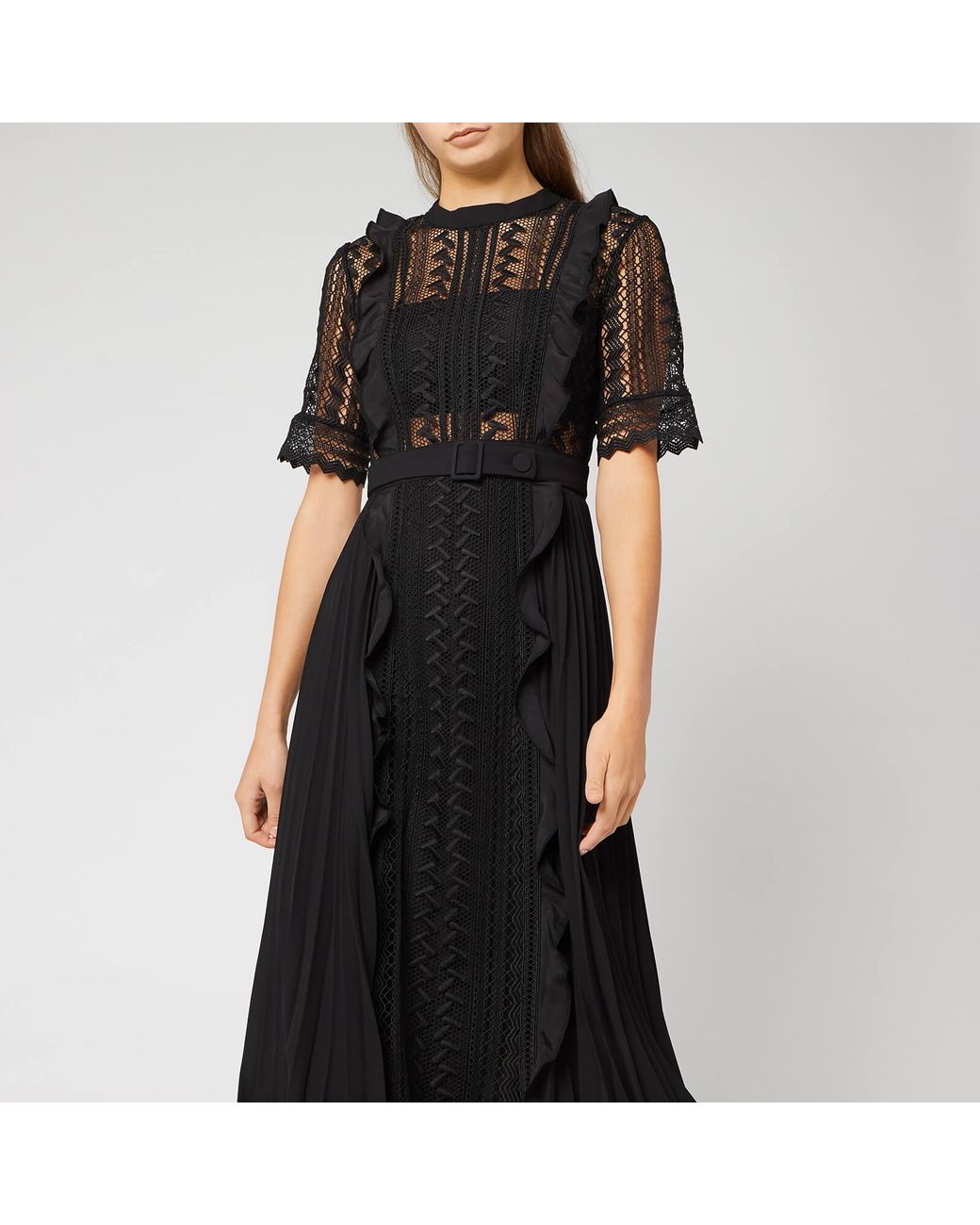 Self-Portrait Black Geometric Lace Midi Dress | Lyst