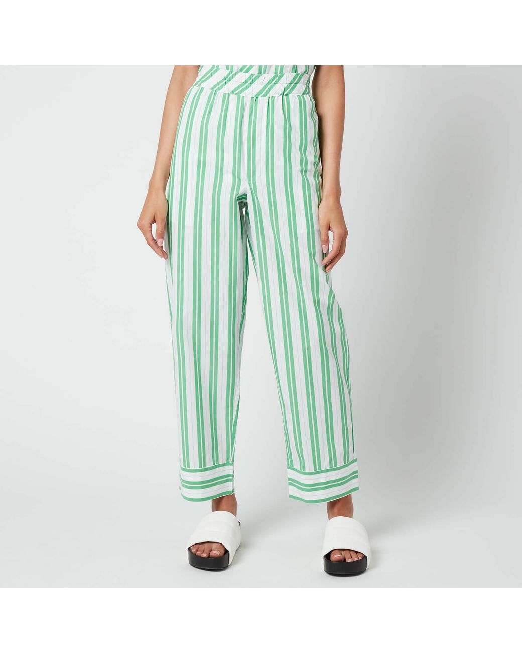 Ganni Stripe Cotton Pants in Green | Lyst UK