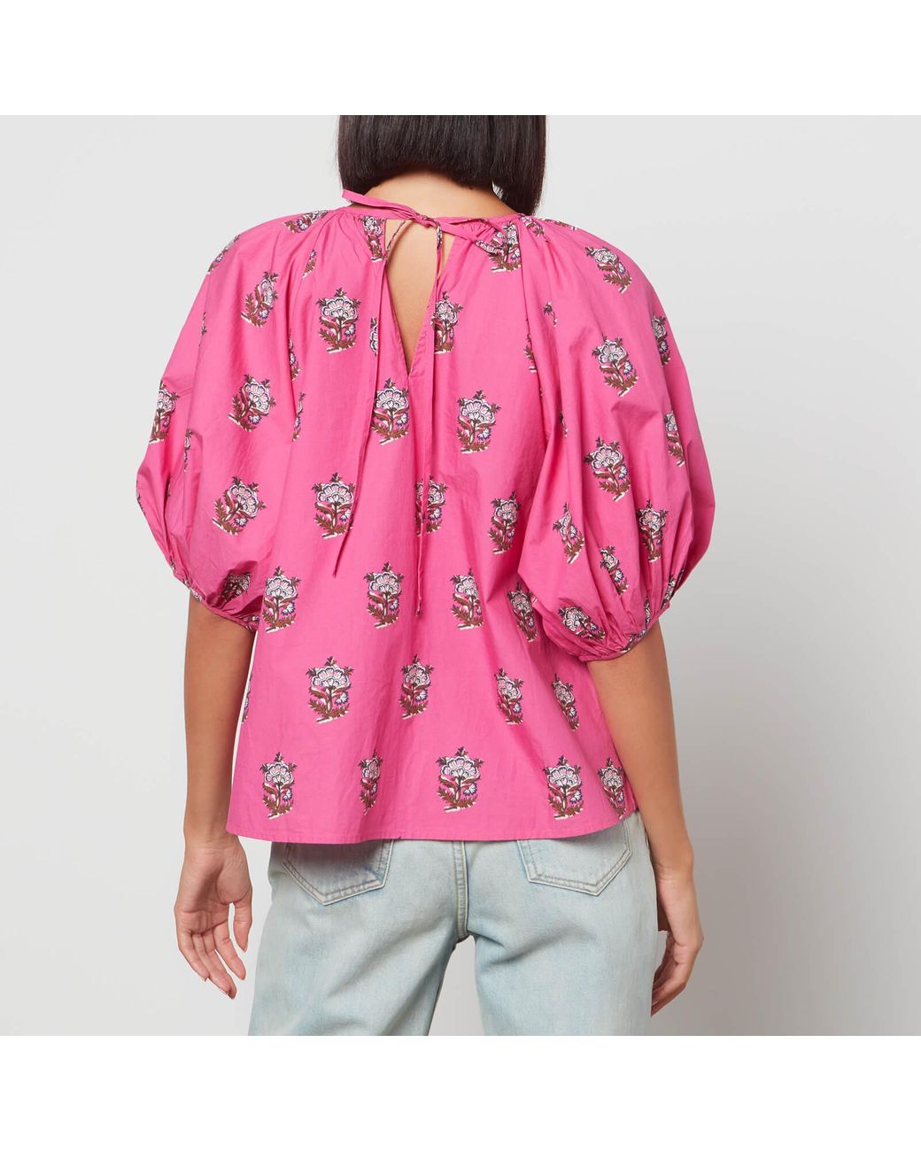 RHODE Rowan Floral-print Cotton Blouse in Pink | Lyst