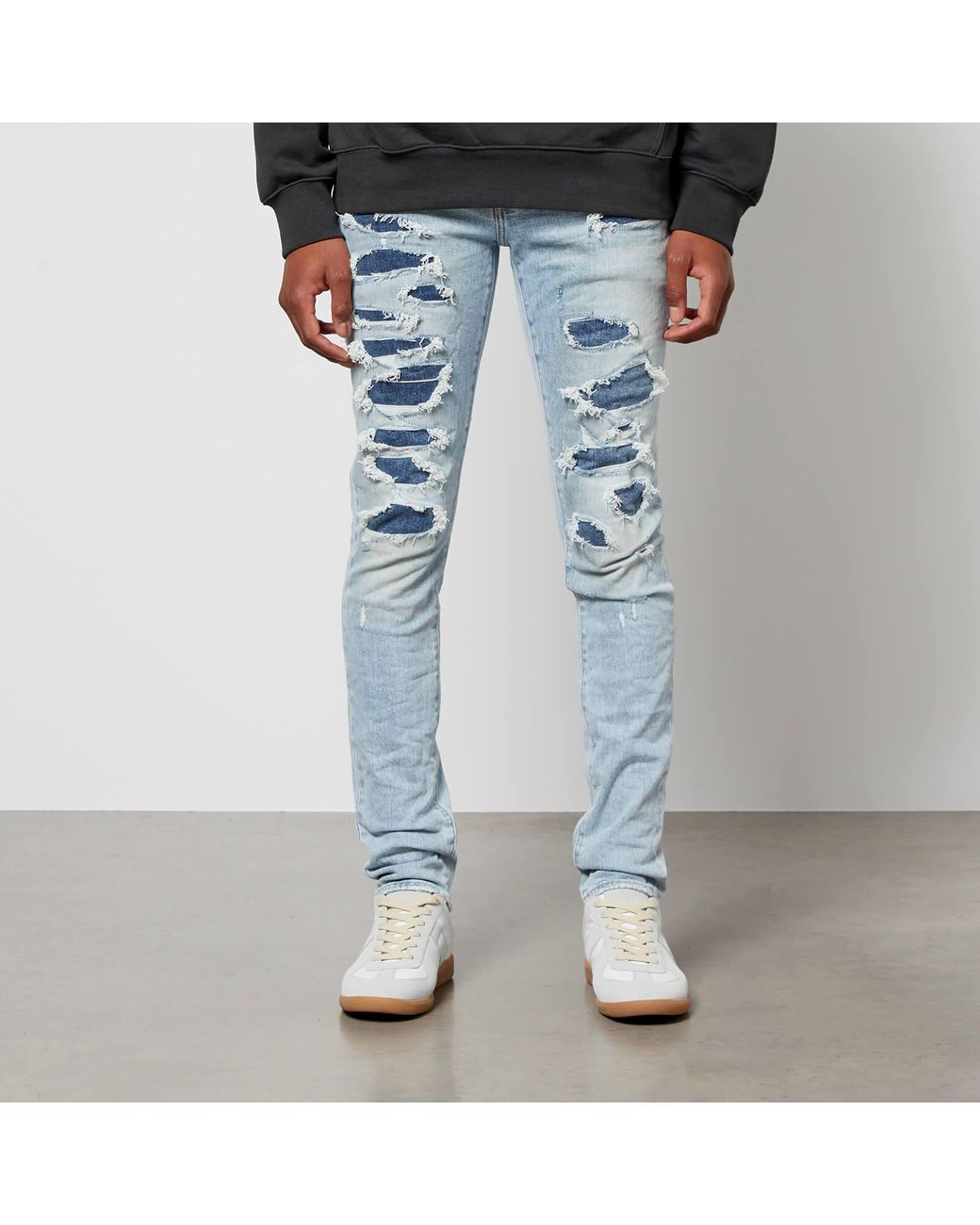Purple Brand Light Blue Skinny Jeans With Rips Detail In Stretch Cotton  Denim Man for Men