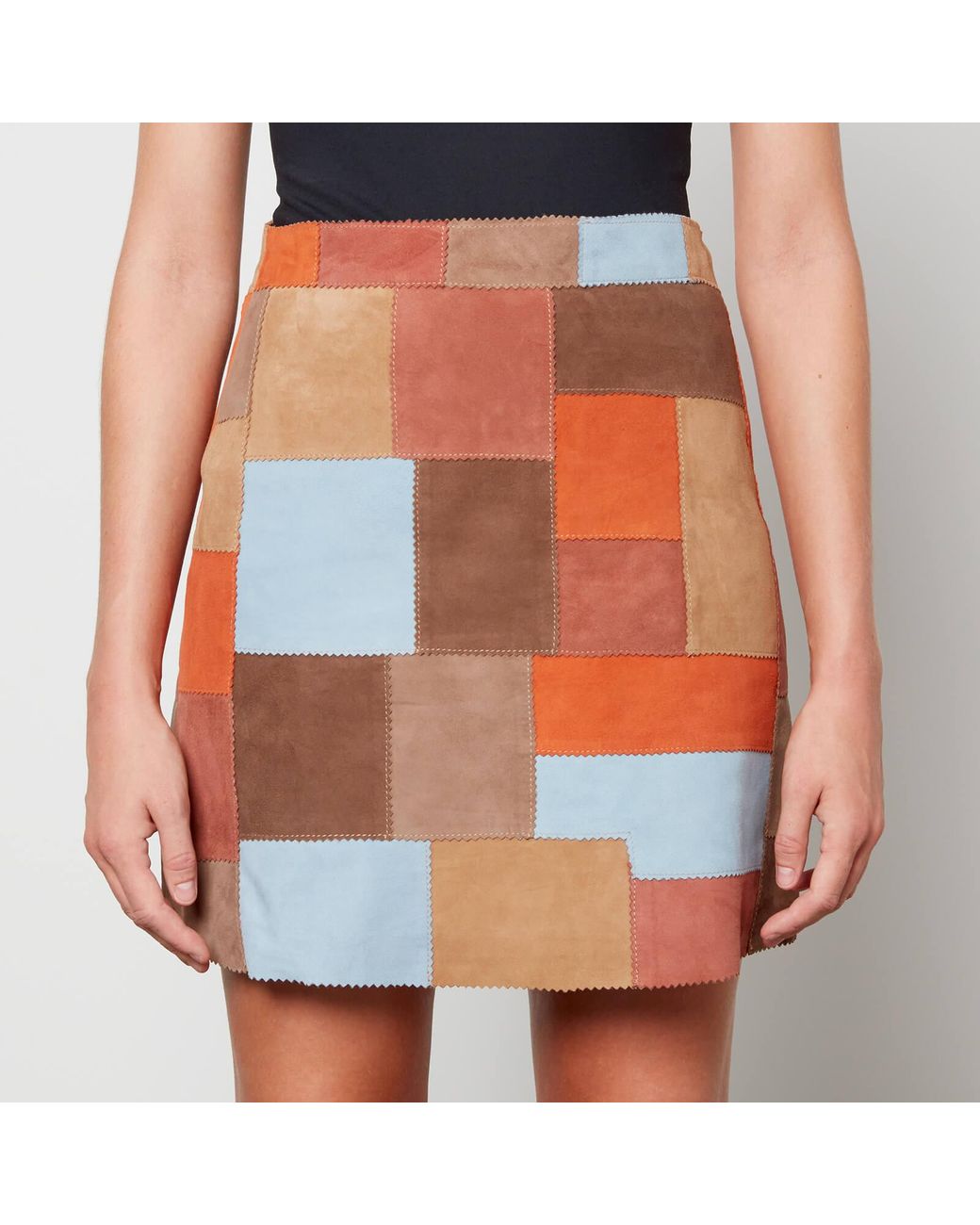 Patchwork suede 2024 mini skirt