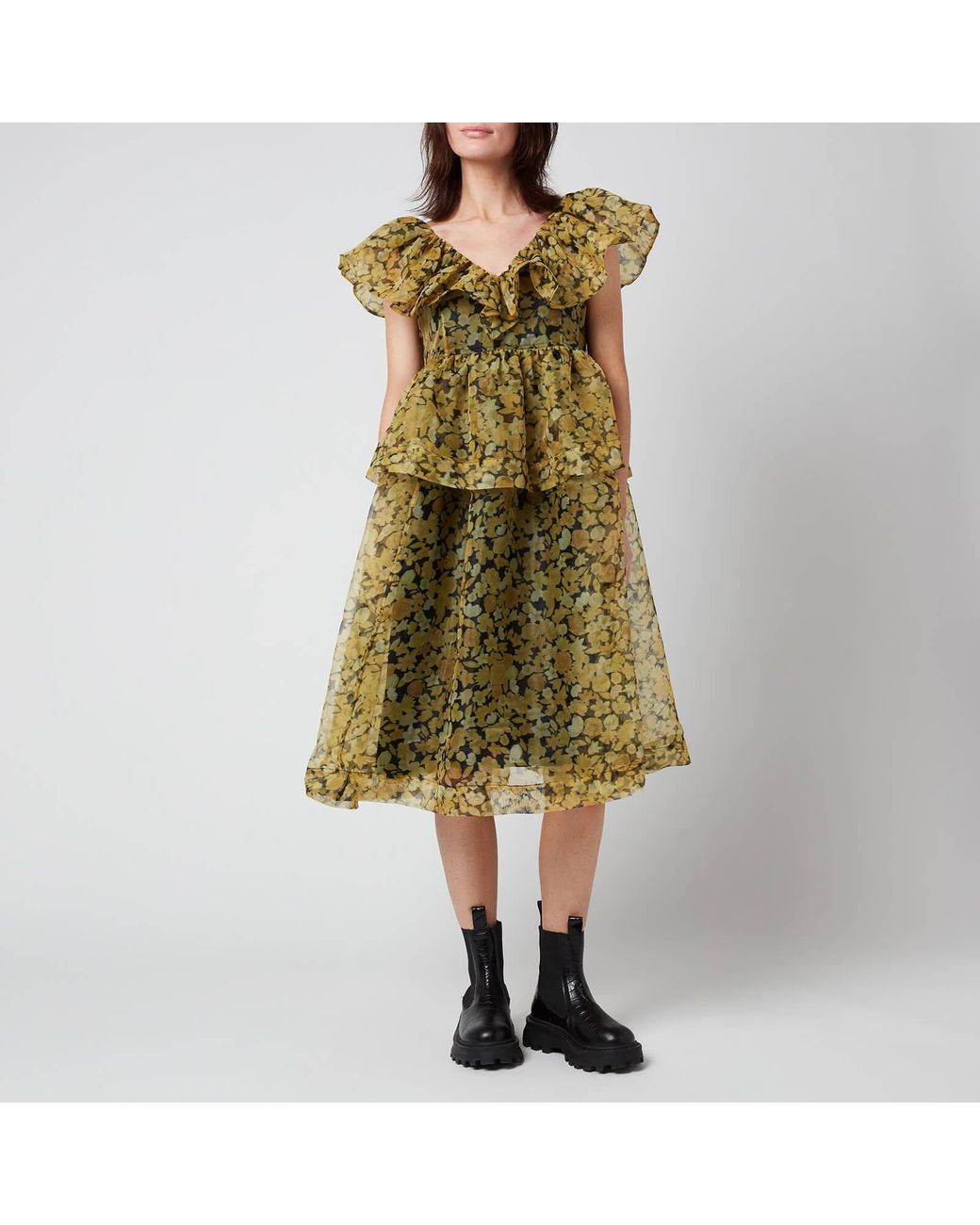 Ganni Organza Dress in Yellow | Lyst