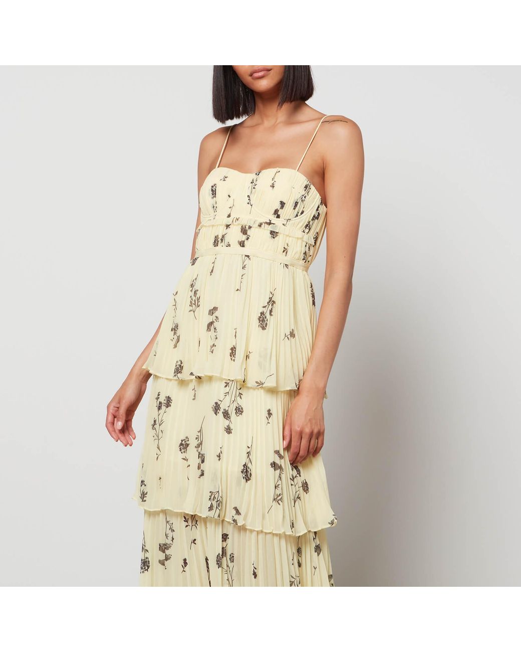 Self-Portrait Yellow Floral Silhouette Tiered Midi Dress | Lyst
