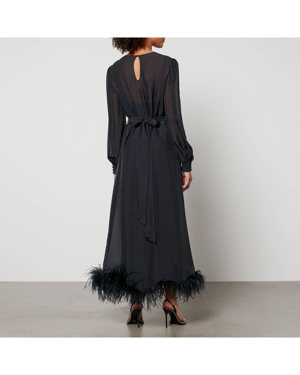 Silk satin feather-trimmed mini black dress - Lorelai - MOYE