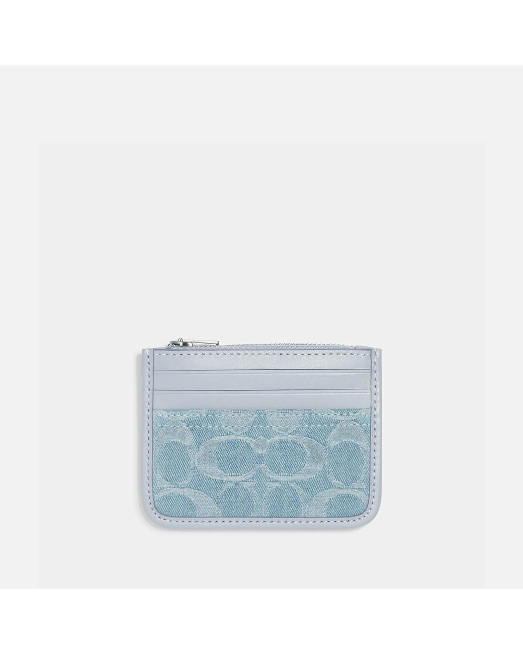 COACH Washed Denim And Leather Signature Zip Card Case in Blue | Lyst