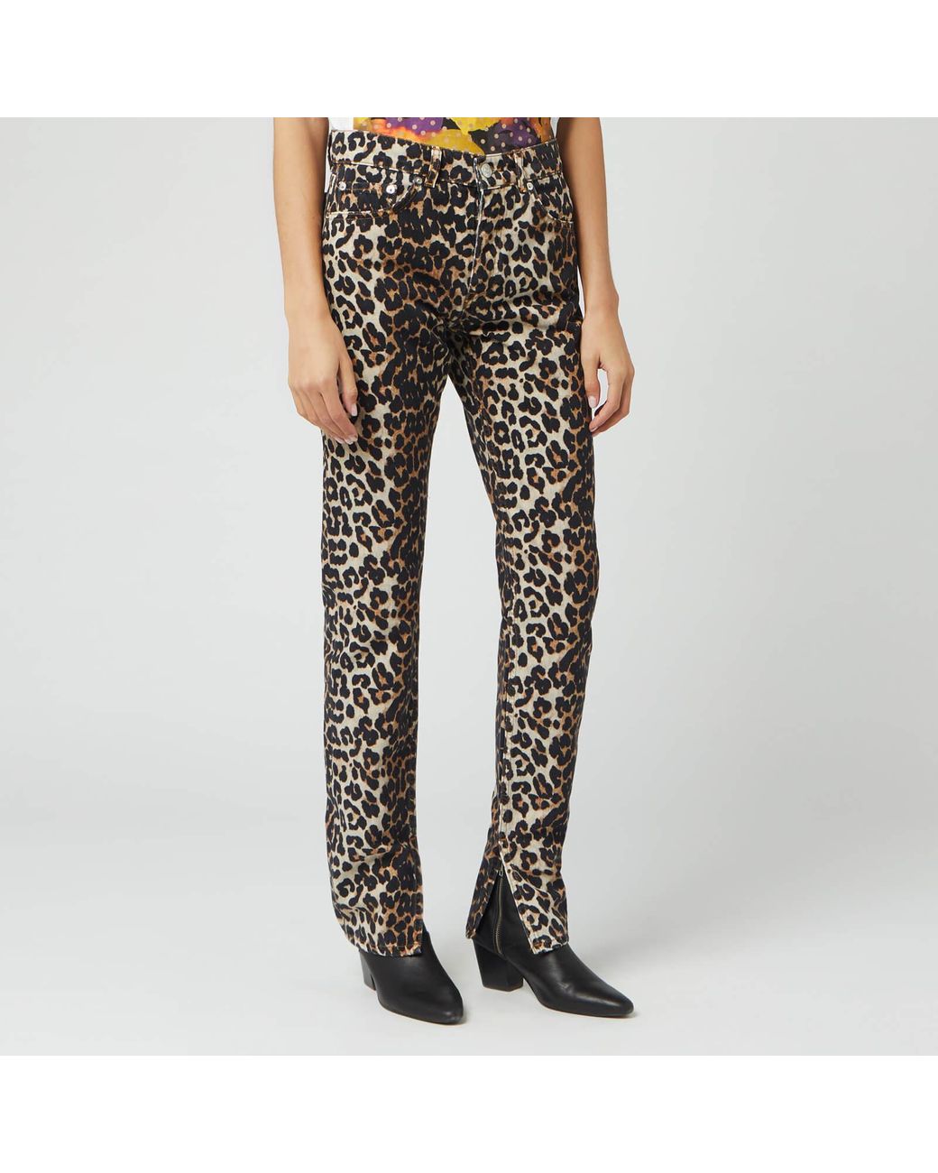 Ganni Denim Leopard-print High-rise Slim-leg Jeans - Save 50% - Lyst