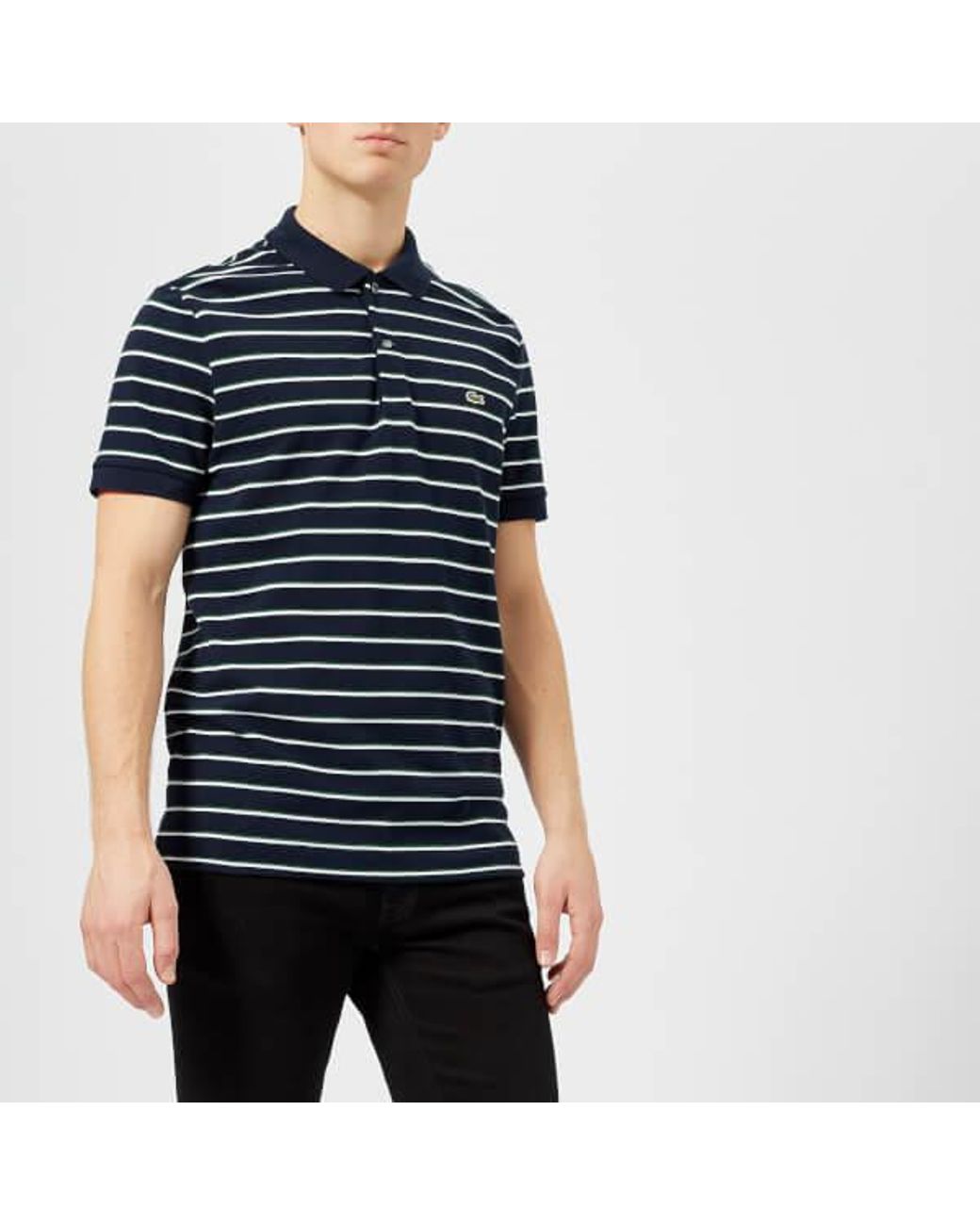 Lacoste Men's Short Sleeved Striped Polo Shirt Navy Blue/white for Men ...