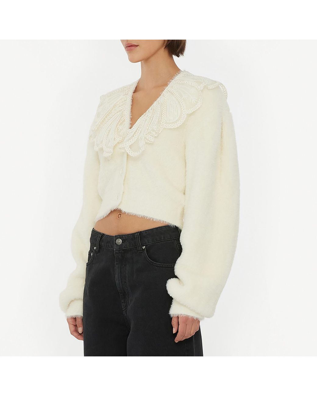 ROTATE BIRGER CHRISTENSEN Lace Collar Knit Cardigan in White | Lyst UK