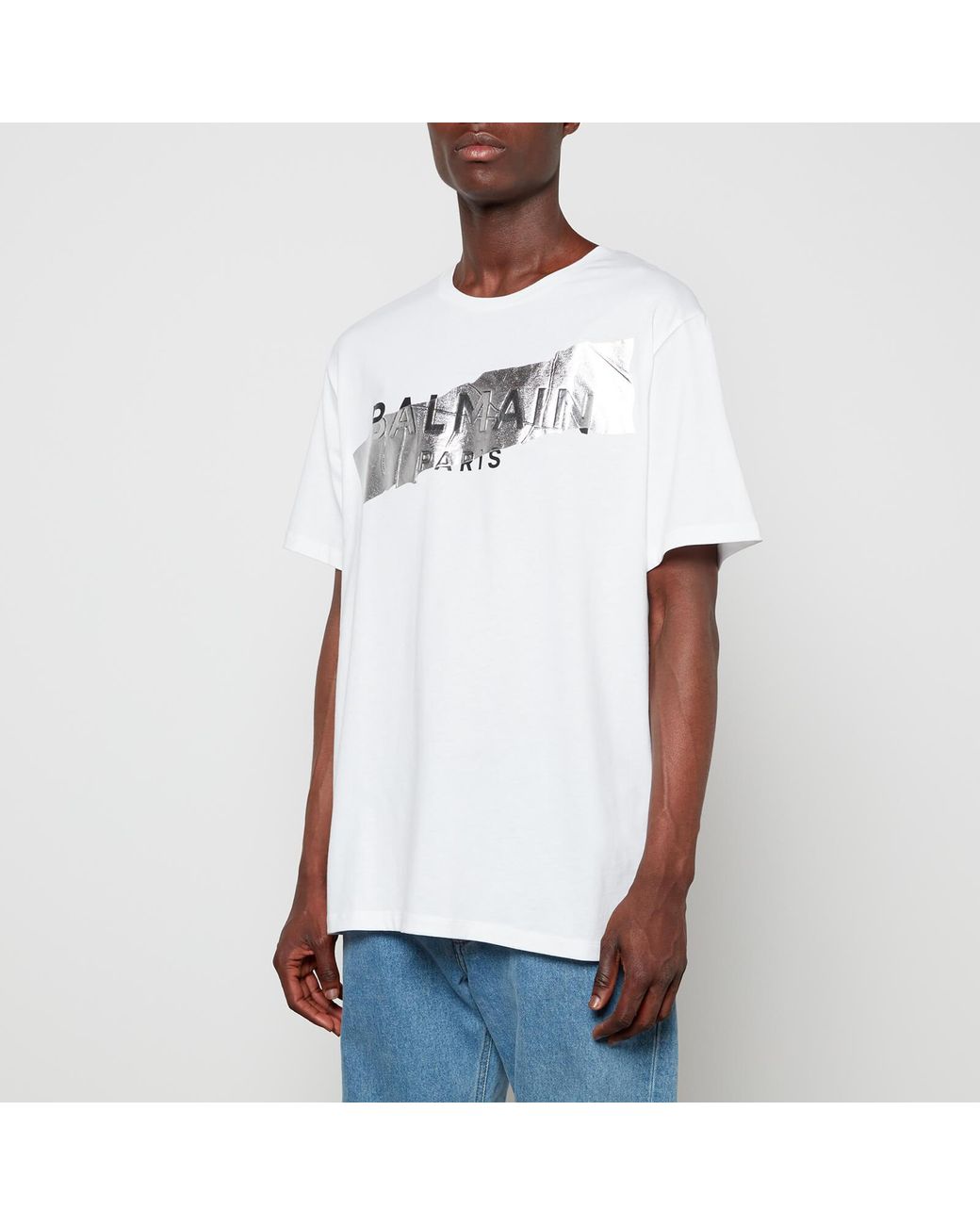 Balmain Silver Tape T-shirt in White for Men | Lyst
