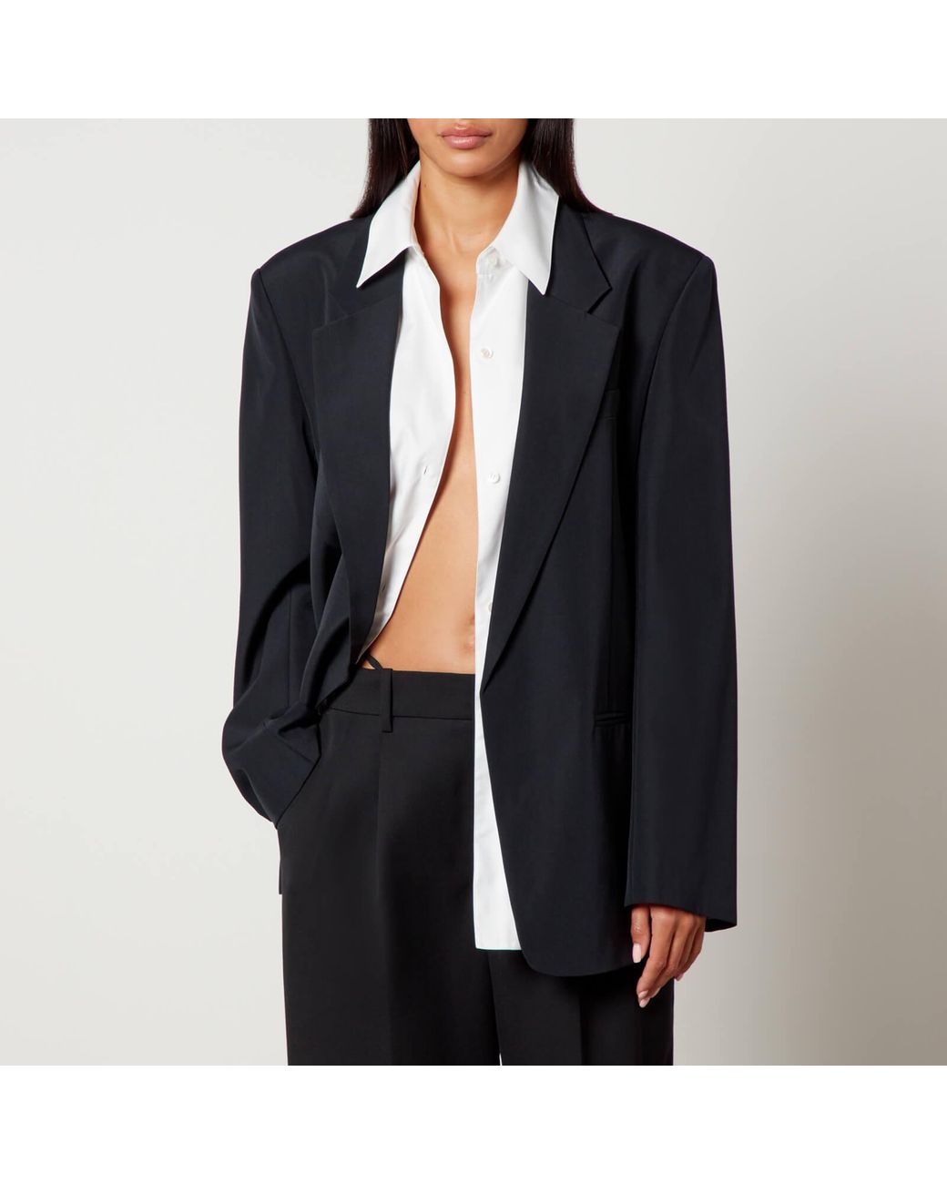 Alexander Wang Drapey Crepe Oversized Blazer With Cotton Alexander Wang Drapey Crepe Oversized Blazer With Cotton