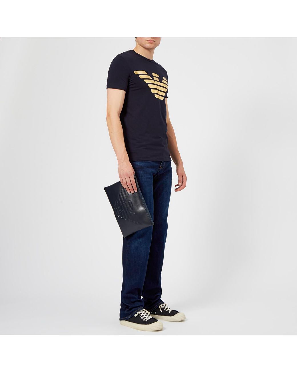 Emporio Armani Cotton Foil Print T-shirt in Blue for Men | Lyst UK