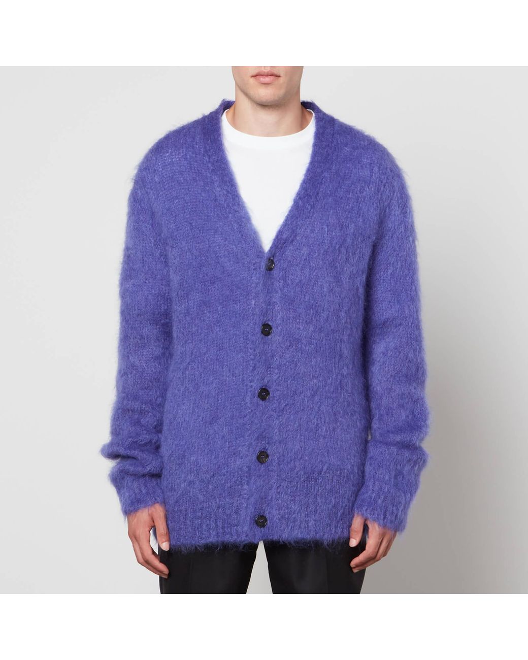 Marni Oversized Faux Fur-trimmed Mohair-blend Cardigan in Purple
