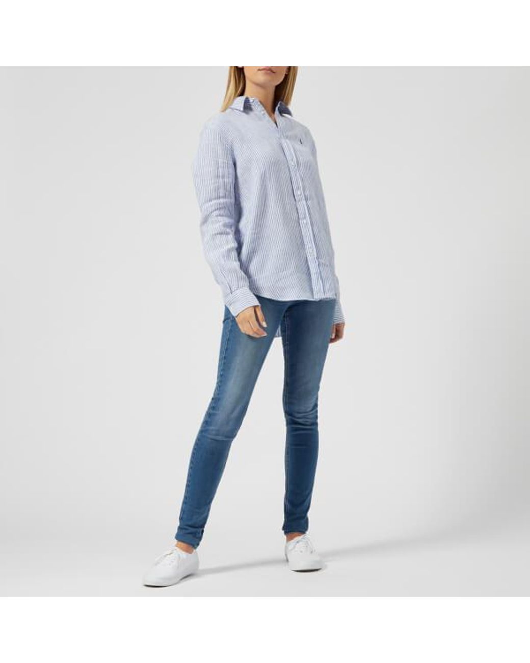 Polo Ralph Lauren Women's Logo Striped Linen Shirt in Blue