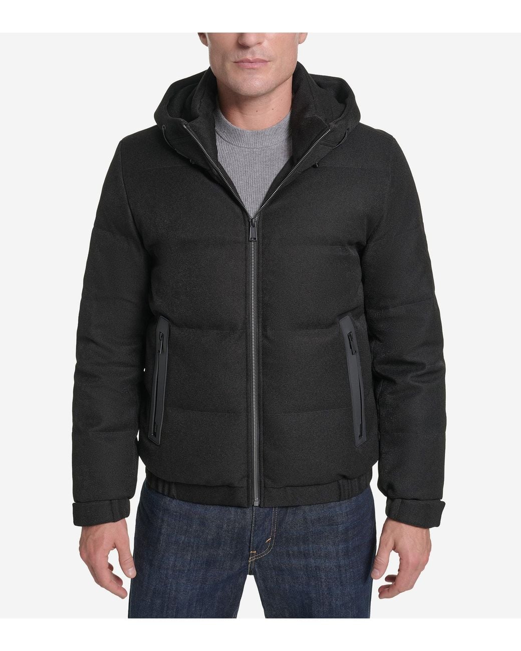 Cole Haan Black Stretch Twill Down Puffer Jacket
