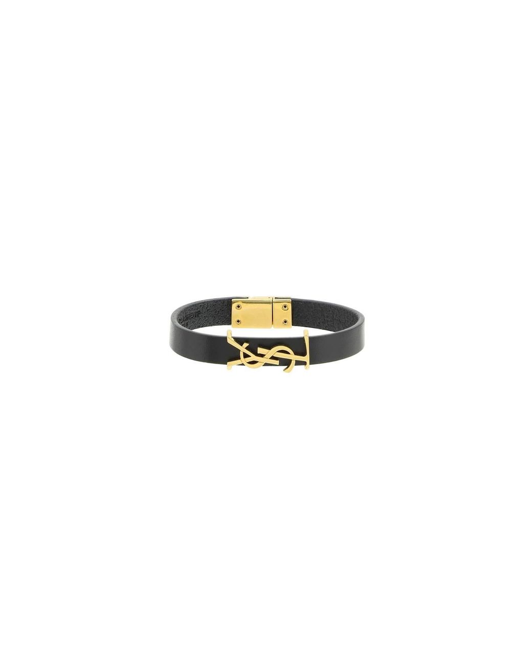 Saint Laurent Leather Bracelet Ysl in Black for Men | Lyst