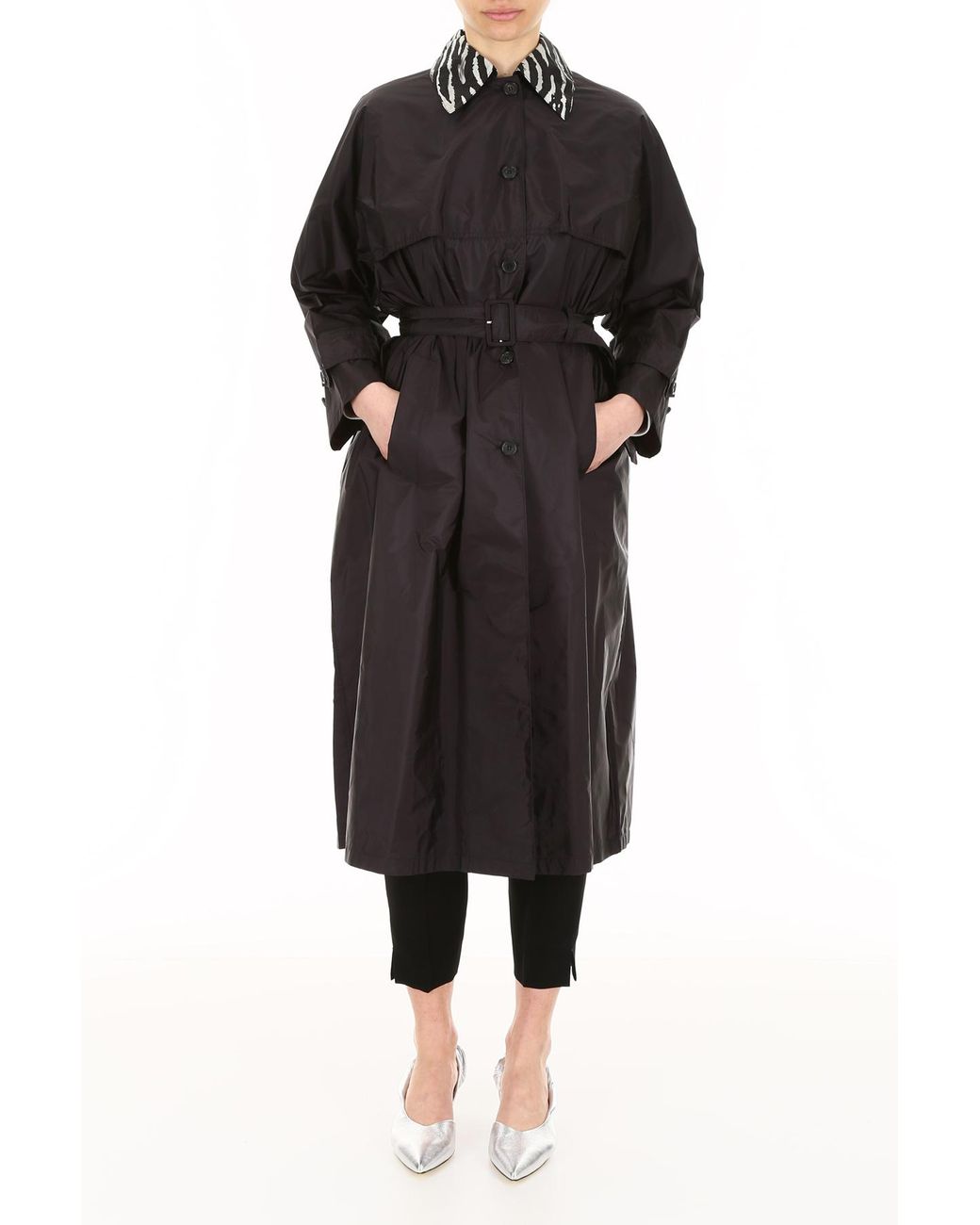 Womens Clothing Coats Raincoats and trench coats Prada Synthetic Gabardine Nylon Hooded Trench Coat in Black 