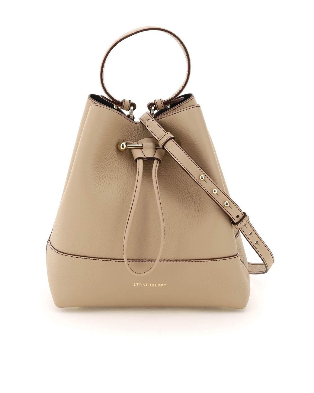 Strathberry Suede Lana Osette Midi Bucket Bag Os Leather in Beige ...