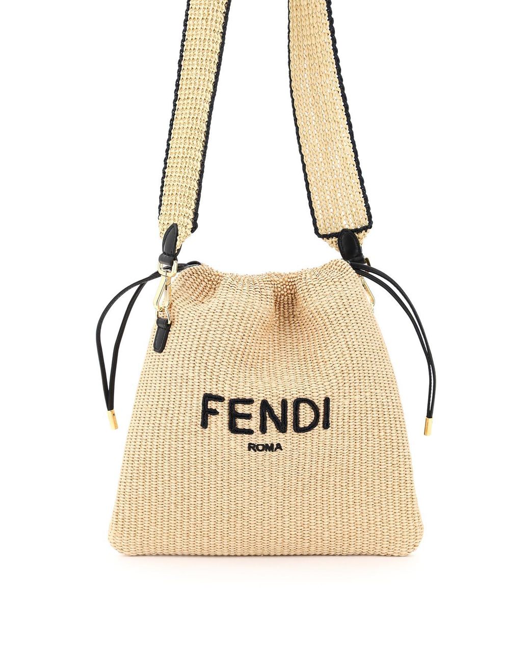 FENDI: Medium clutch bag in woven straw - Natural