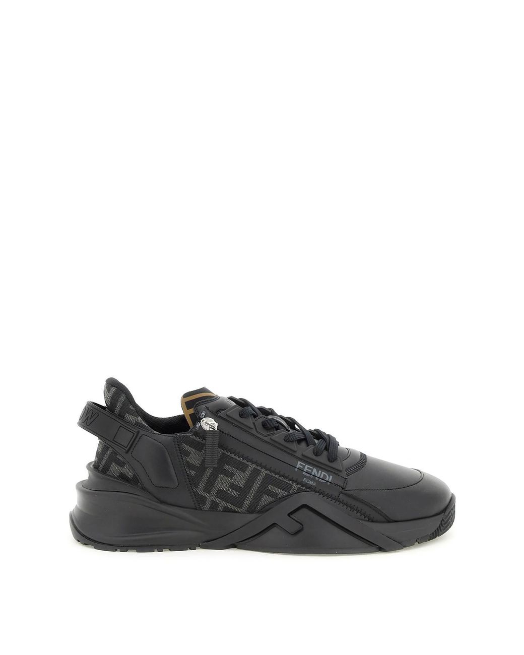 Fendi Fabric And Leather Flow Sneakers in Black for Men | Lyst
