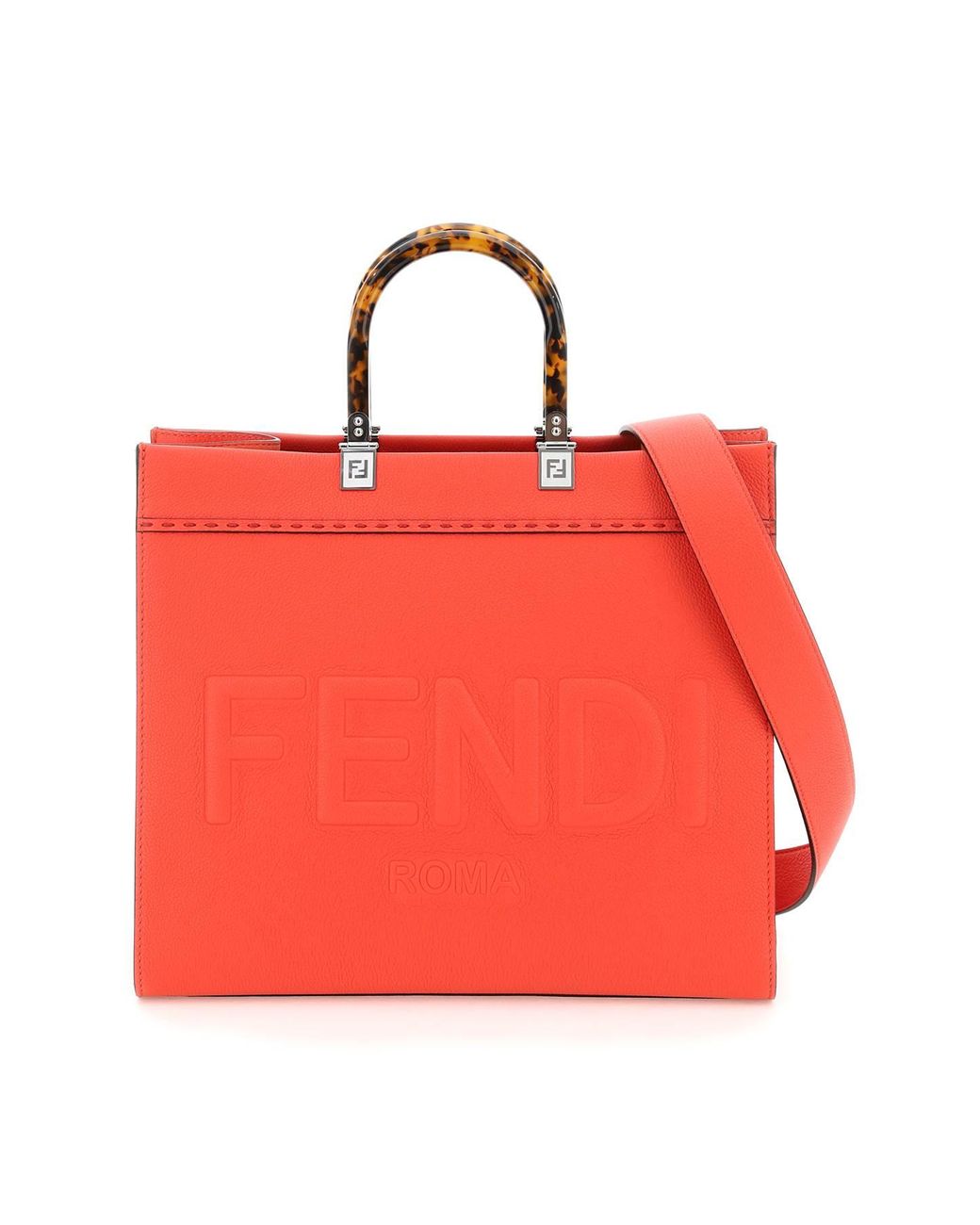 Fendi Grained Leather Sunshine Medium Tote Bag in Red | Lyst
