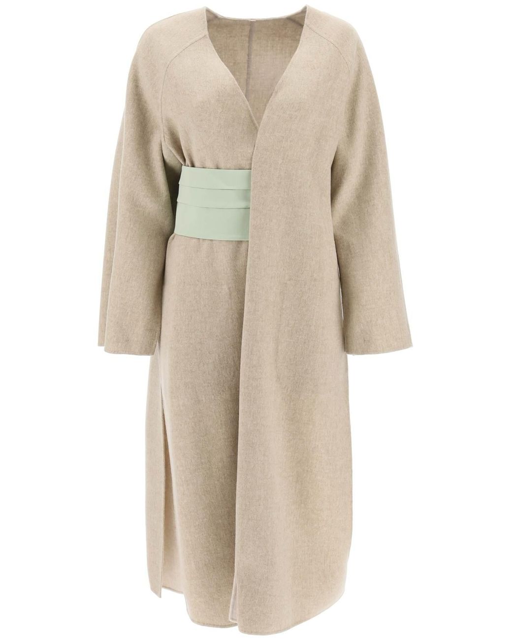 Fendi Wool Cashmere Kimono Coat With Obi Belt in Natural Lyst