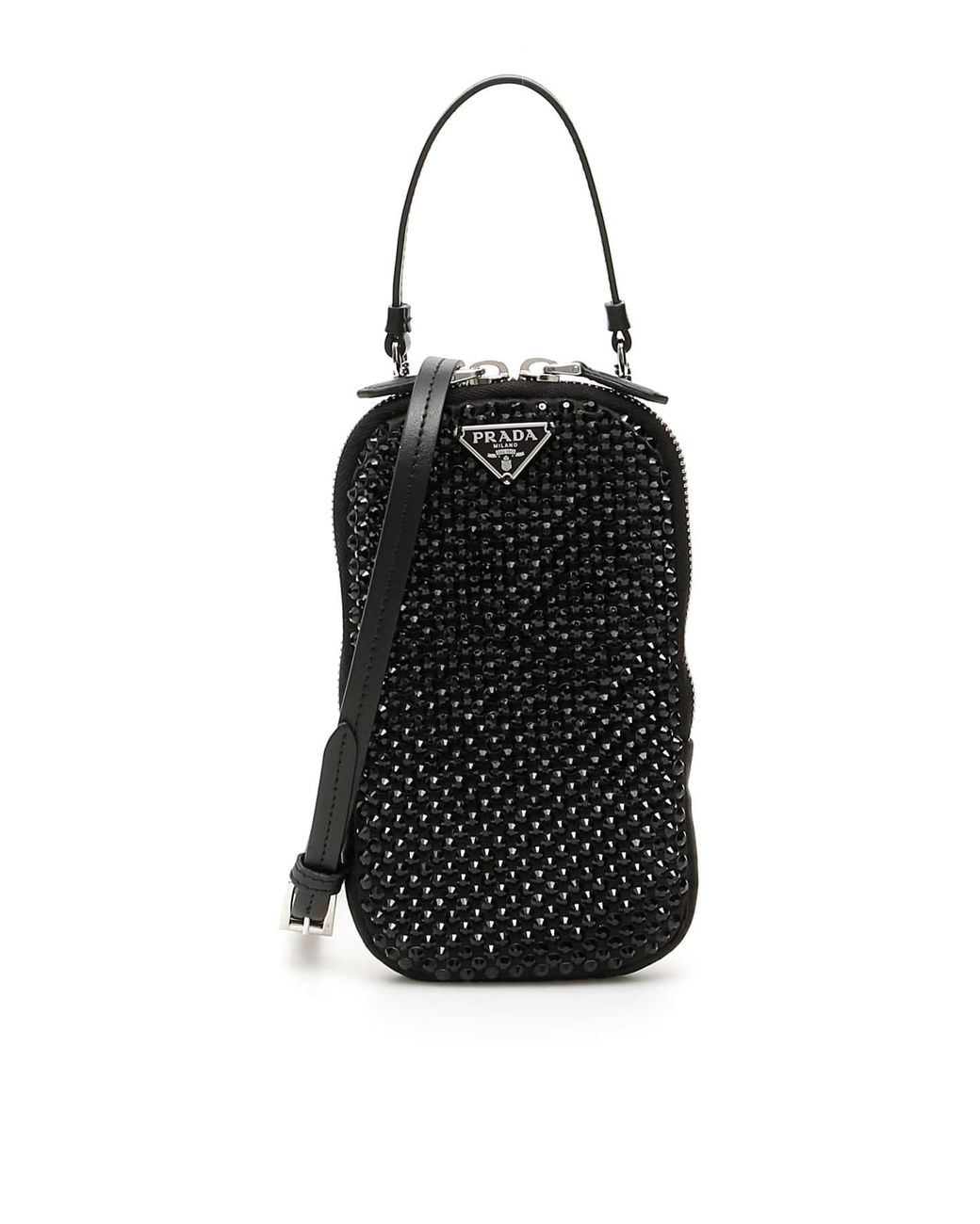 Prada Mini Crystal-embellished Satin Bucket Bag - Black