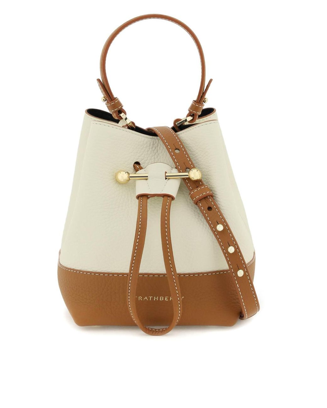 Strathberry - Lana Osette - Leather Mini Bucket Bag - Natural / Brown