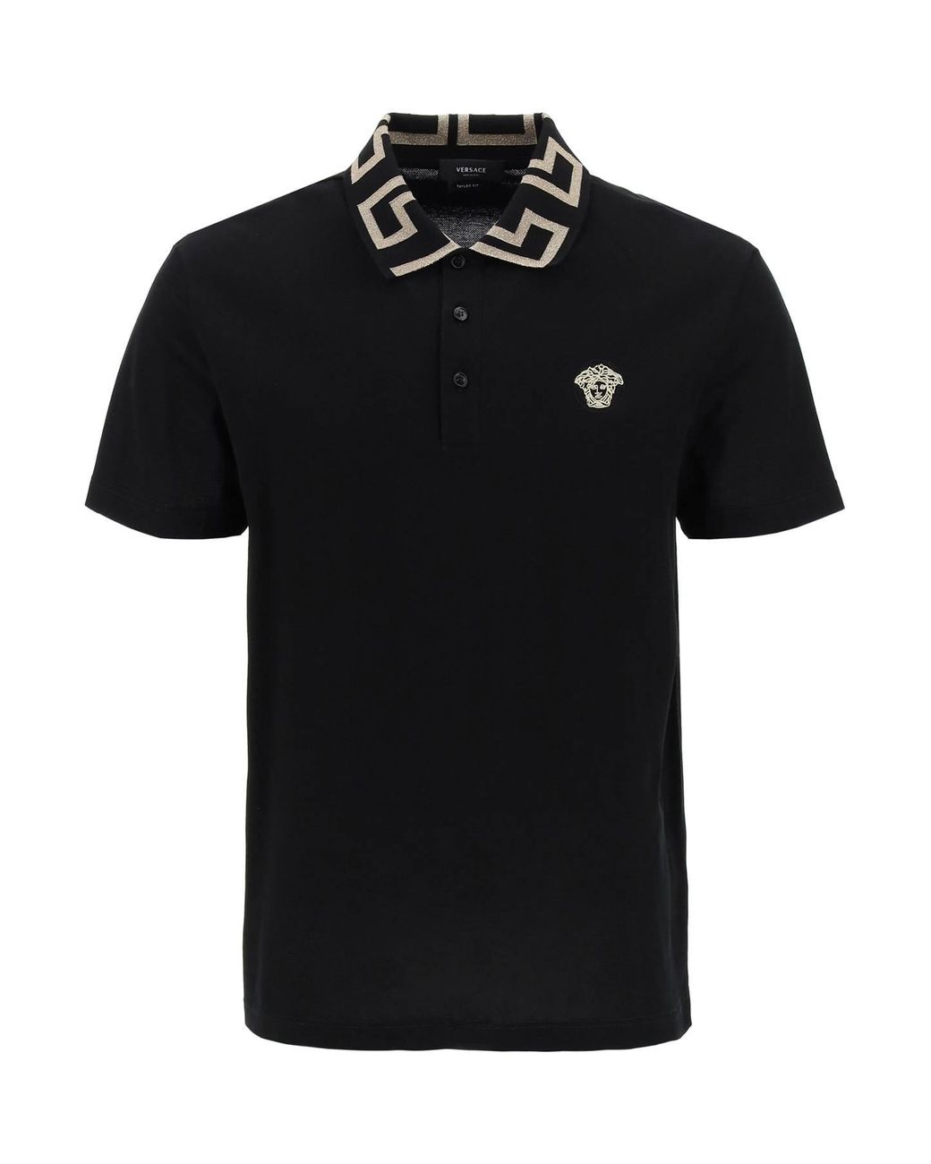 Versace Cotton Taylor Fit Polo Shirt With Greca Collar in Black,Gold ...