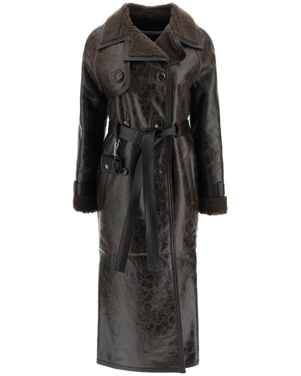 Womens Clothing Coats Raincoats and trench coats Saks Potts Leather Alexa Double-breasted Shearling Trench Coat in Brown 