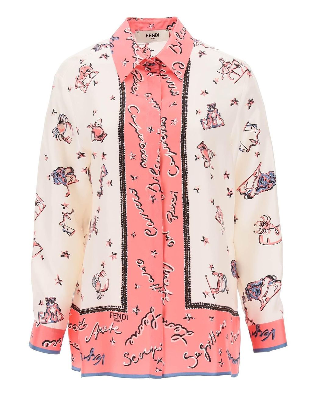 Fendi Silk Shirt With 'astrology' Motif in Pink | Lyst