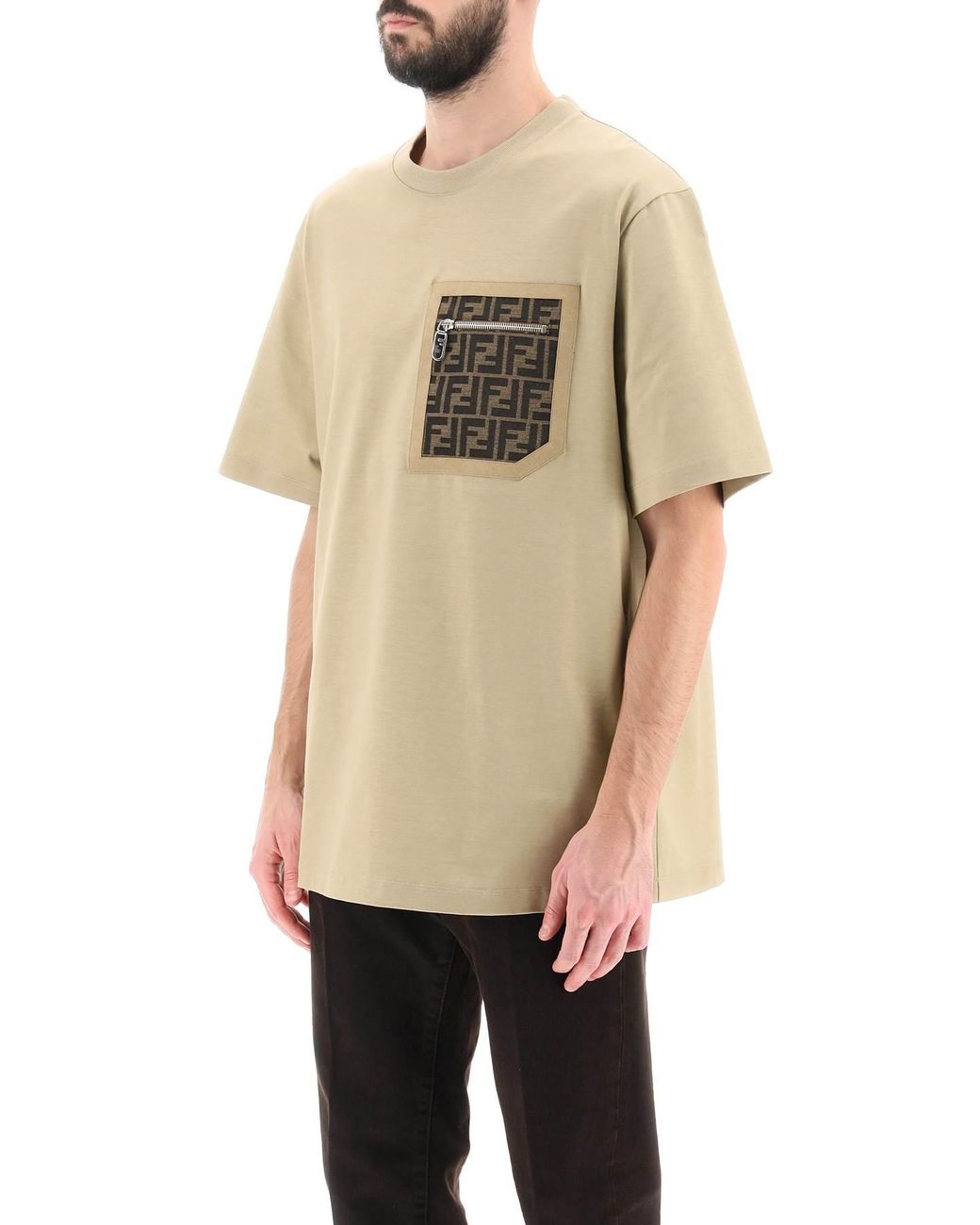 Fendi T-shirt With Ff Pocket in Natural for Men | Lyst