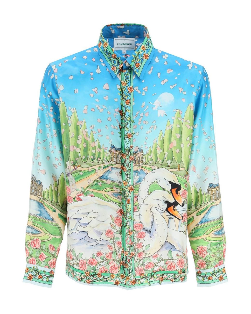 CASABLANCA L'amour En Fleur Printed Silk Shirt in Blue for Men