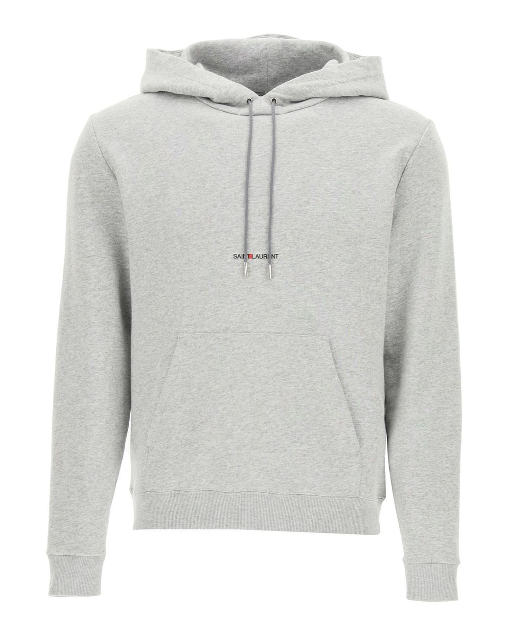 Saint Laurent Cotton Logo Print Hoodie in Grey (Gray) for Men - Lyst