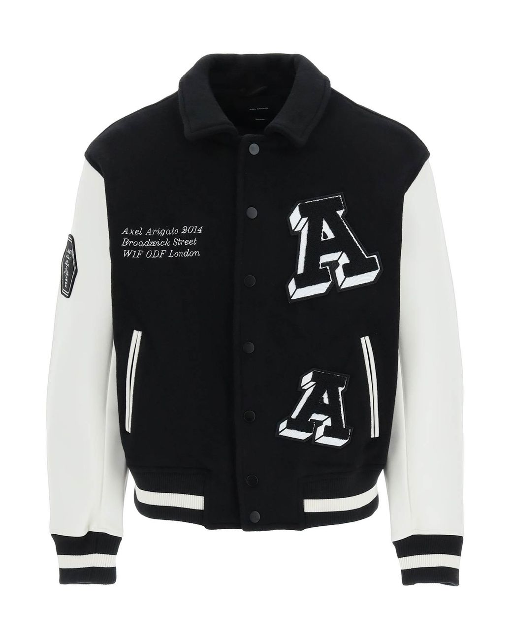 Axel Arigato Illusion Varsity Jacket With Faux Leather Sleeves in Black