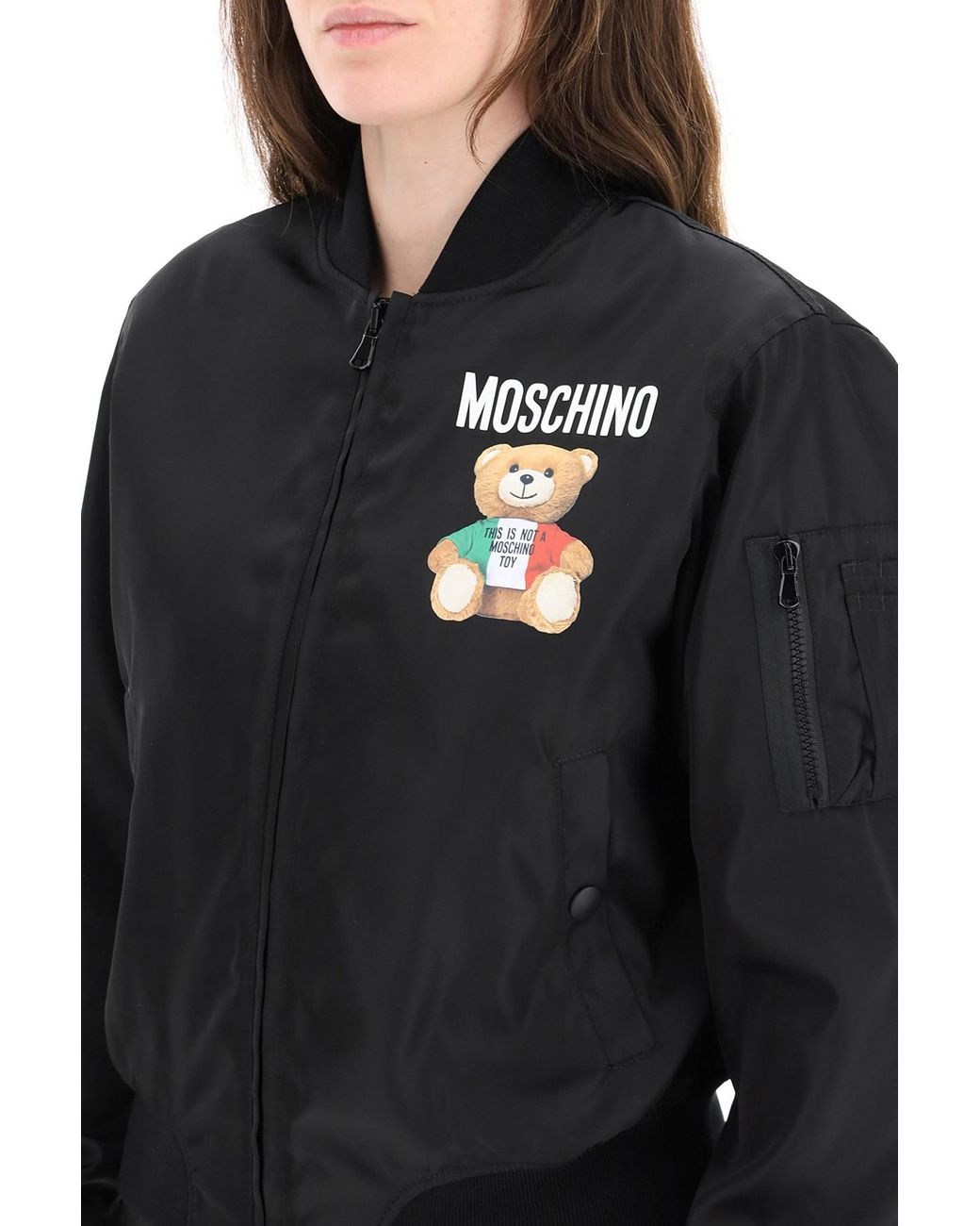 Moschino Nylon Bomber Jacket Italian Teddy Bear in Black Lyst