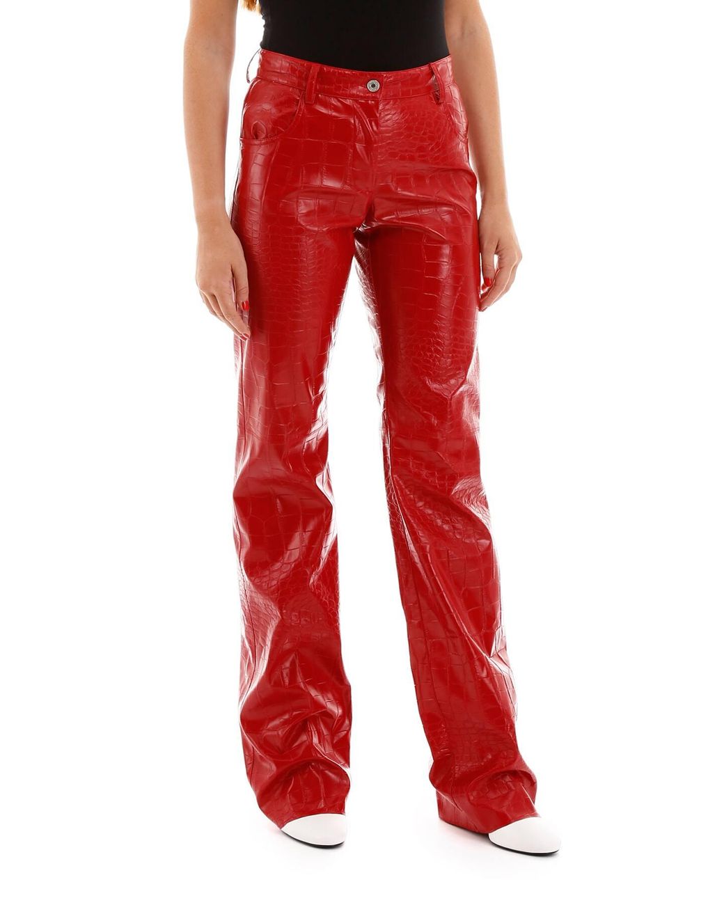MSGM Croc-print Faux Leather Trousers 