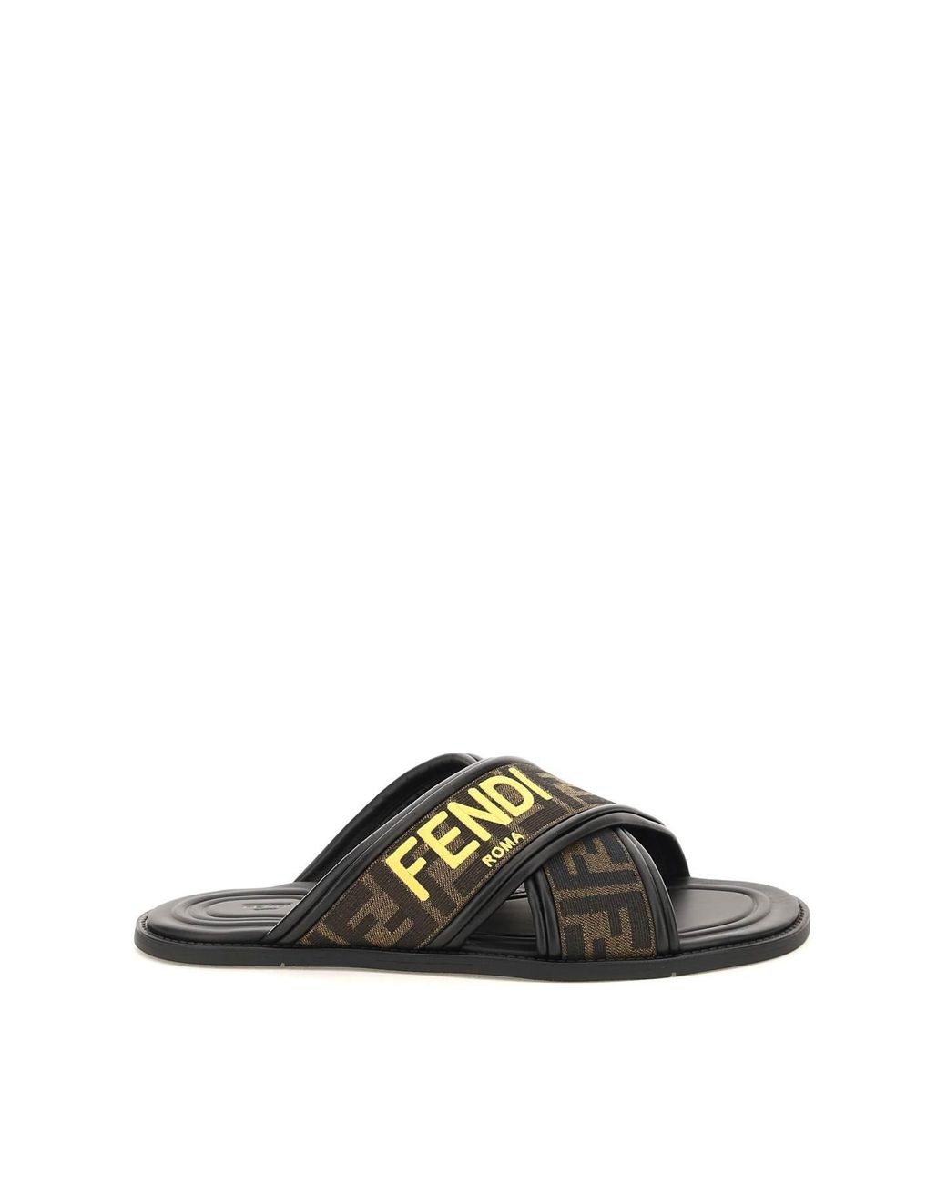 black and yellow fendi slides