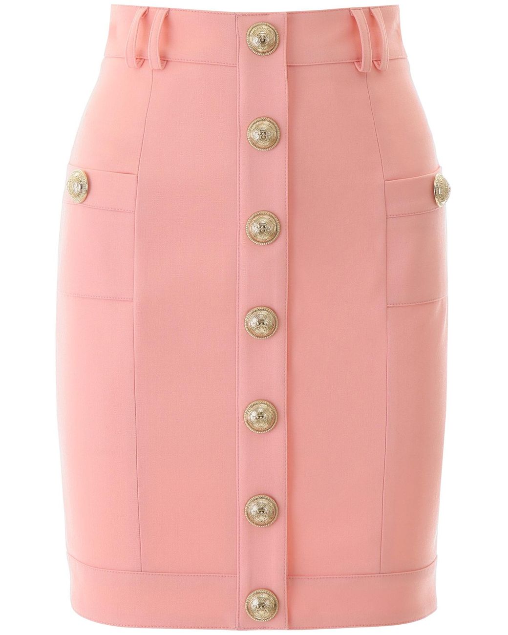 Balmain Wool Buttoned Skirt in Pink - Lyst