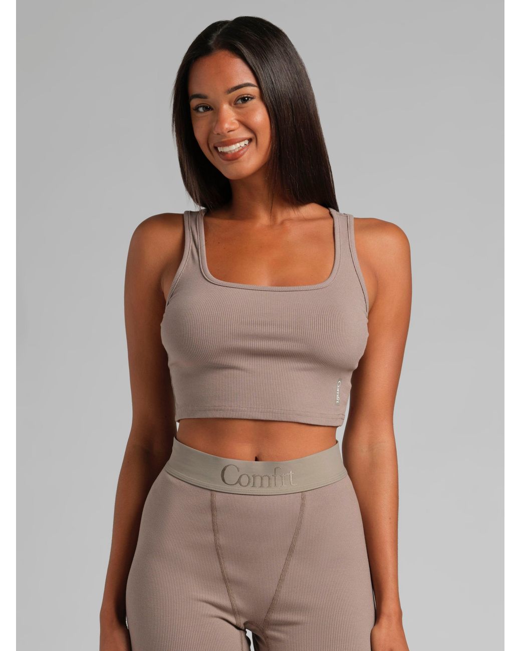 Comfrt Gray Rib Contour Crop Tank