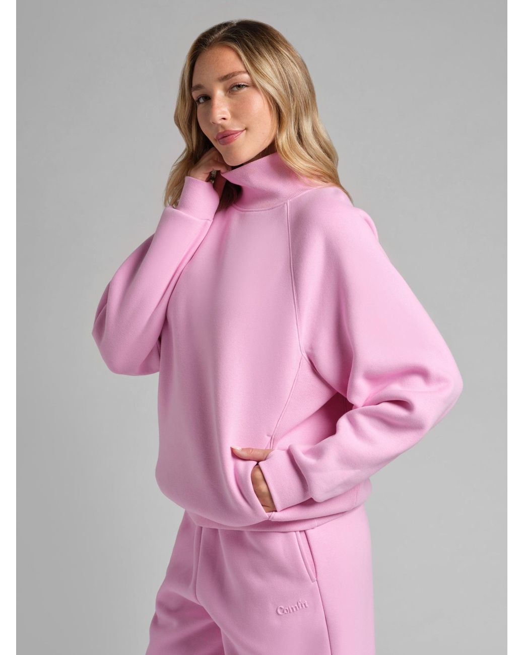 Comfrt Pink Basic Mock Neck Sweatshirt