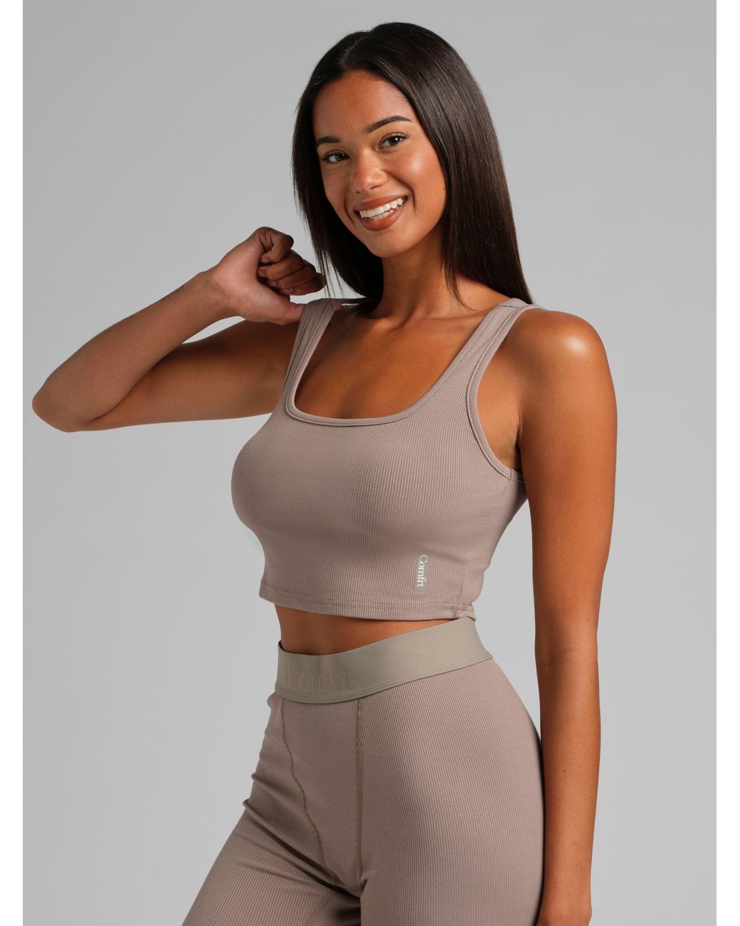 Comfrt Gray Rib Contour Crop Tank