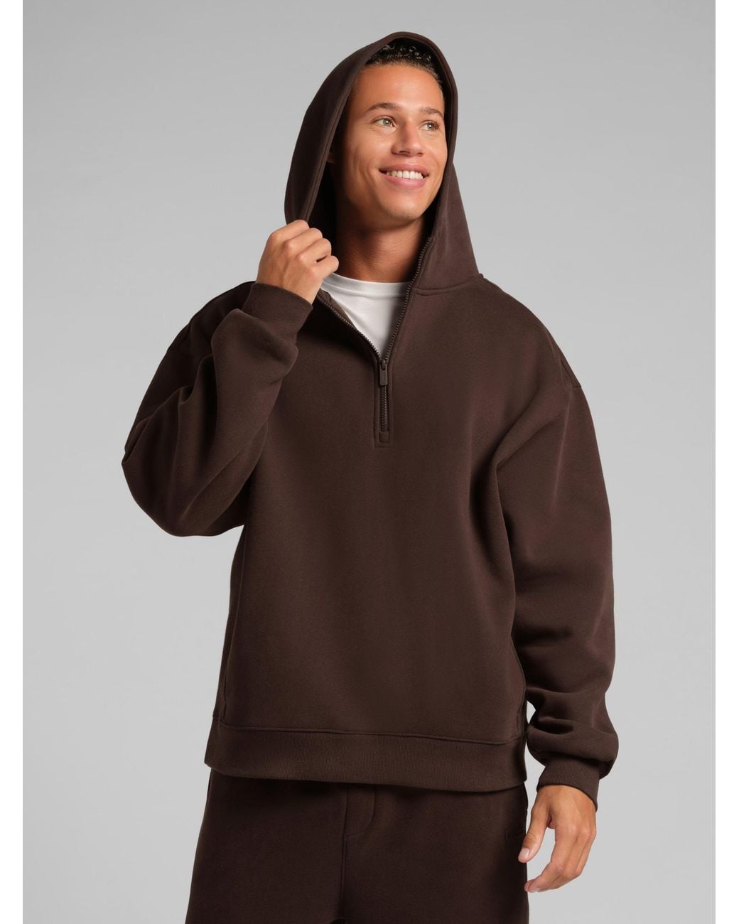 Comfrt Brown Basic Half Zip Hoodie – Mega
