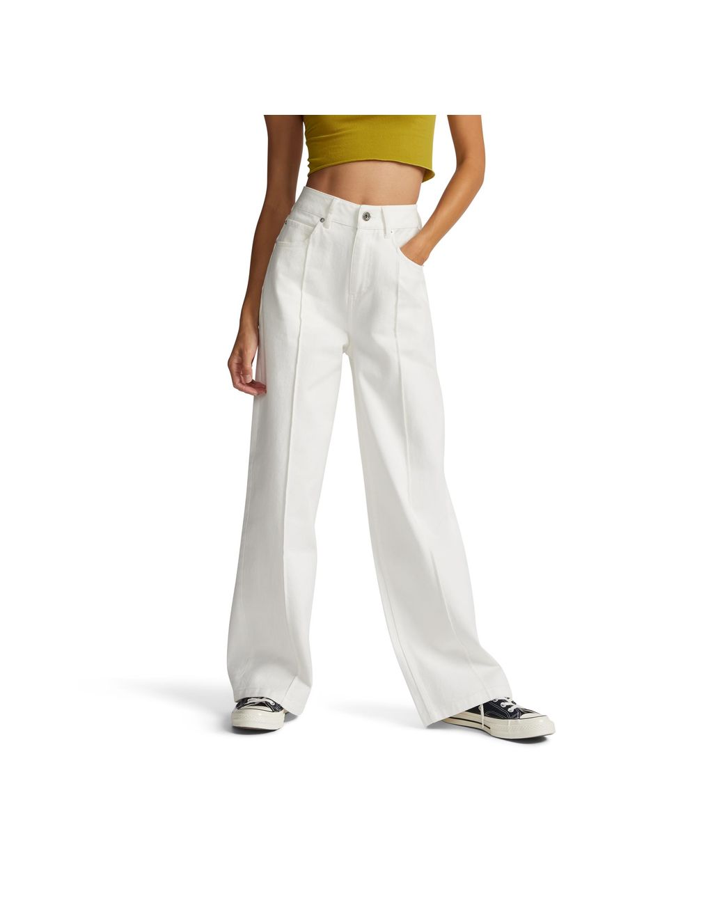 Converse Wide Leg Twill Pant in White | Lyst