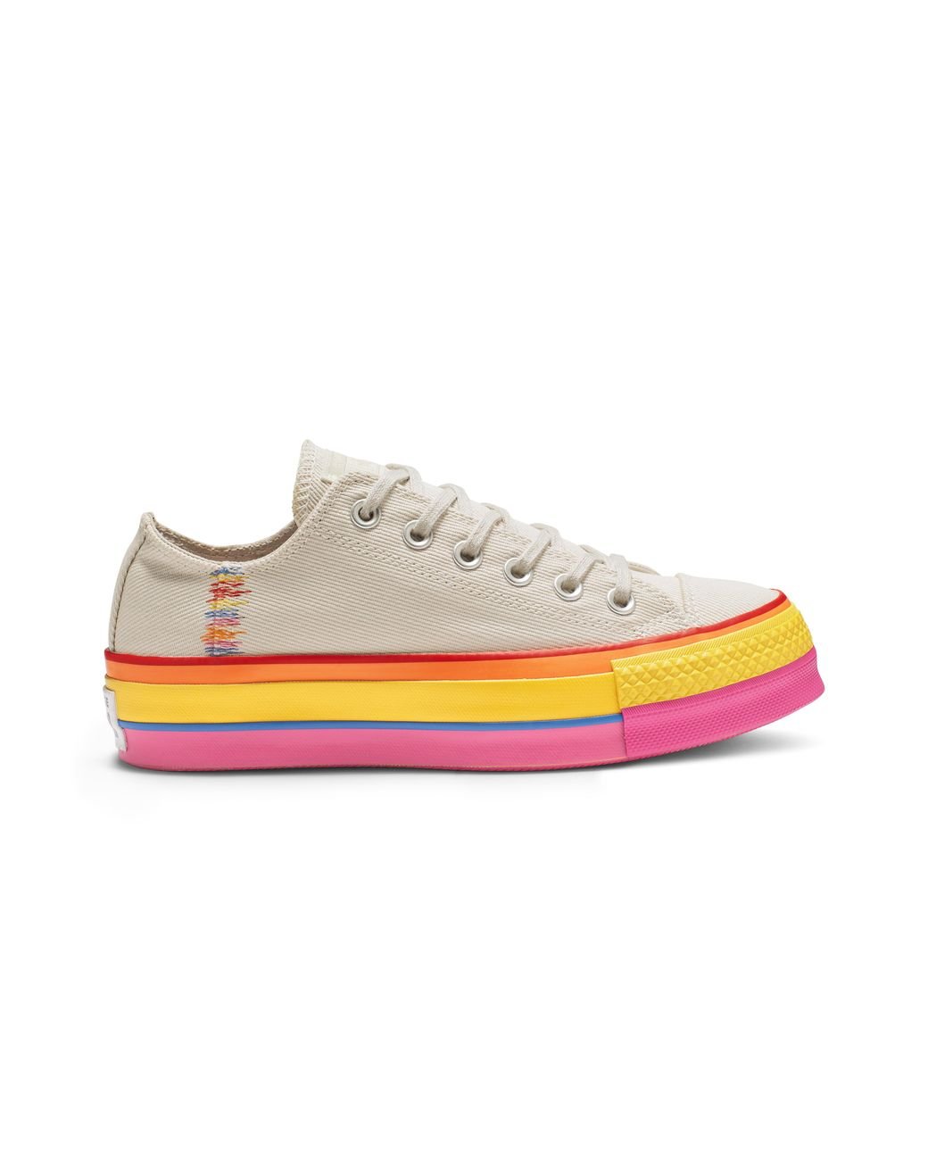 Converse Canvas Chuck Taylor All Star Rainbow Platform Low Top in White |  Lyst