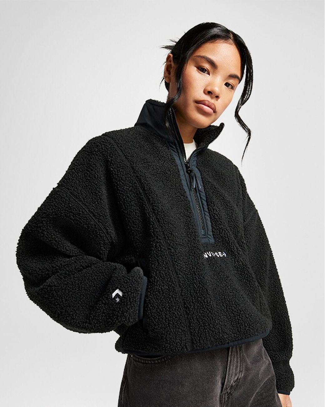 Converse Sherpa Half Zip Top in Black Lyst UK