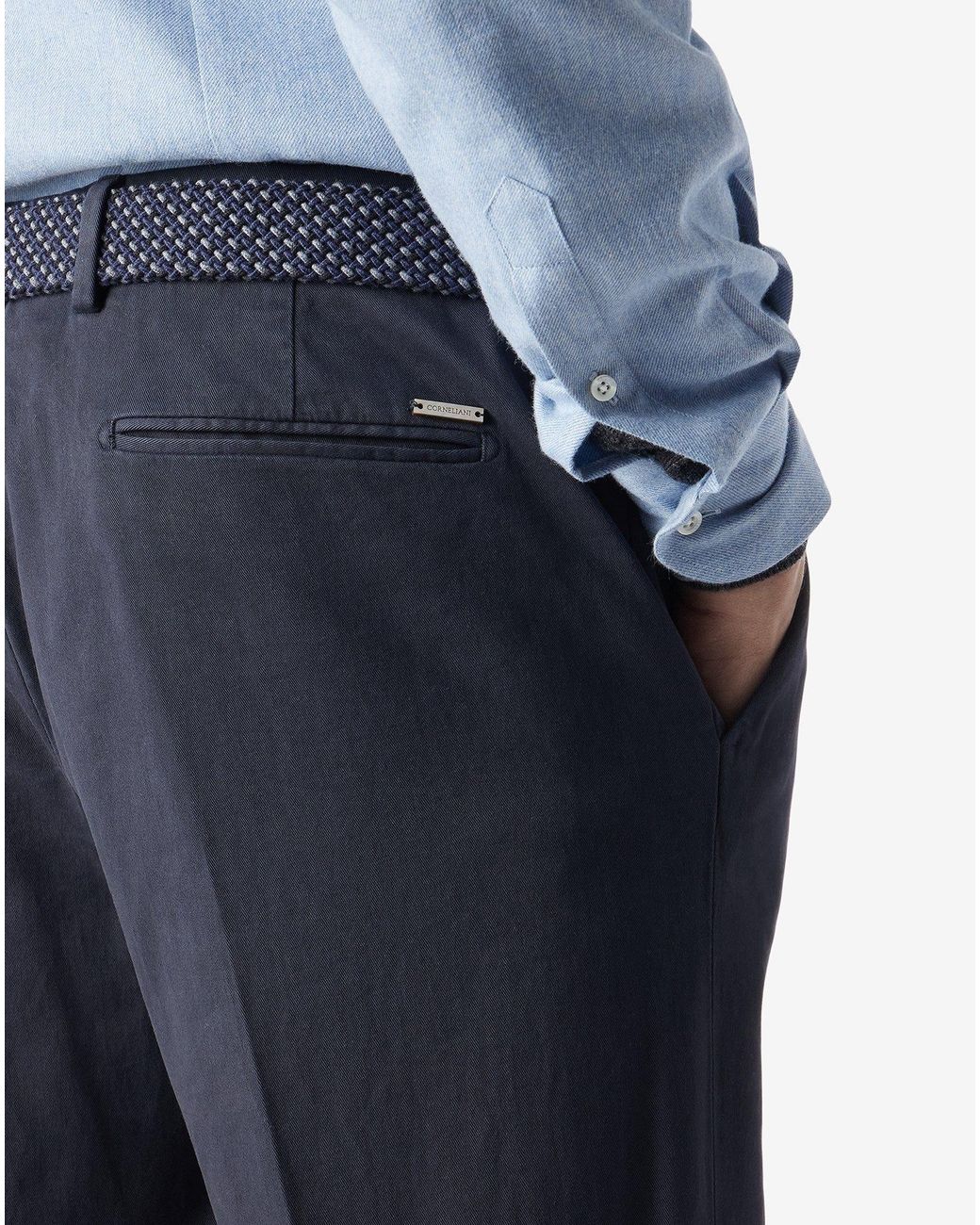 Corneliani Blue Stretch Cotton Gabardine Chino Trousers for men